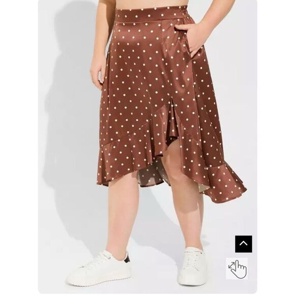 Torrid Brown Polka Dot High Low‎ Ruffle Skirt Size 3X NWT - Picture 8 of 8